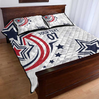 White quilt bed set with red-white eagle and navy stars, two pillow shams