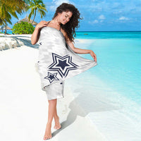 White custom rugby sarong with large blue star outline and diagonal patterned print