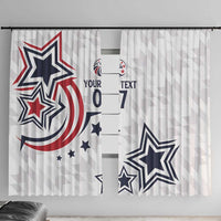 Set of white window curtains with patriotic star-and-stripe print and “YOUR TEXT 07” layout.