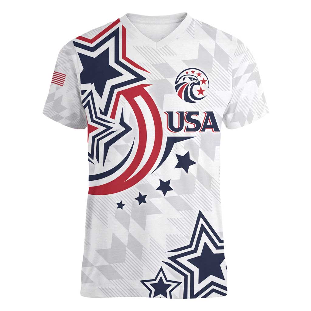 USA Rugby 2024 Custom Women V-Neck T-Shirt GO Eagles Assemble