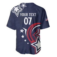Navy baseball jersey back with 'YOUR TEXT' and '07', star and red arc graphics
