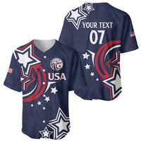 Navy baseball jersey front and back with USA crest, stars, red-white graphics