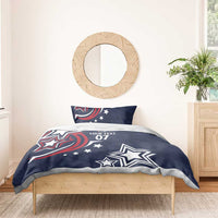 Dark blue duvet with pillowcase set featuring patriotic stars and 'YOUR TEXT 07'