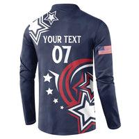 Men's dark blue button sweatshirt back with YOUR TEXT 07 and star graphic