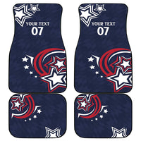 Blue car floor mat set with four pieces, star and eagle graphics, 'YOUR TEXT 07'