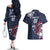 USA Rugby 2024 Custom Couples Matching Off The Shoulder Long Sleeve Dress and Hawaiian Shirt GO Eagles Assemble - Blue Version LT7 - Wonder Print Shop