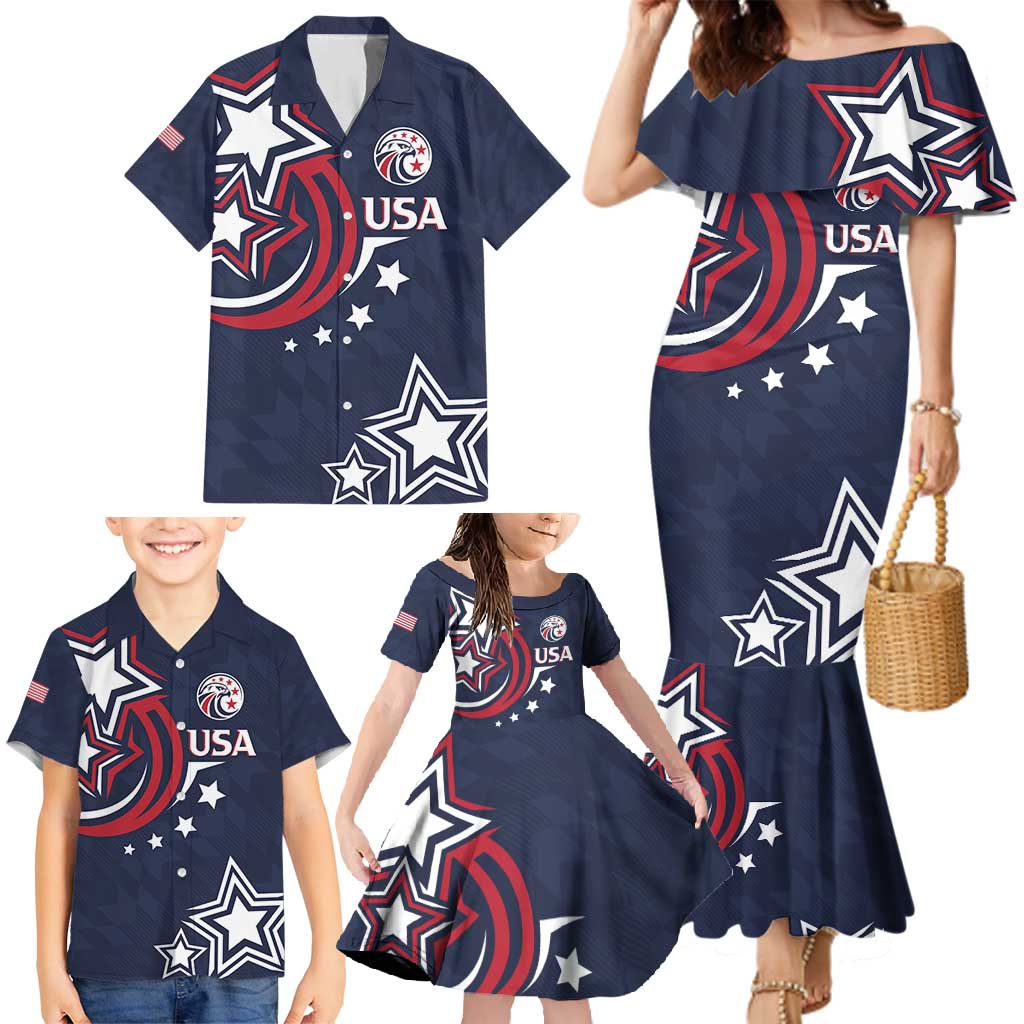 USA Rugby 2024 Custom Family Matching Mermaid Dress and Hawaiian Shirt GO Eagles Assemble - Blue Version LT7 - Wonder Print Shop