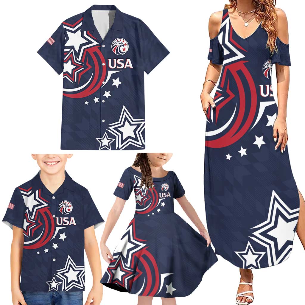 USA Rugby 2024 Custom Family Matching Summer Maxi Dress and Hawaiian Shirt GO Eagles Assemble - Blue Version - Wonder Print Shop