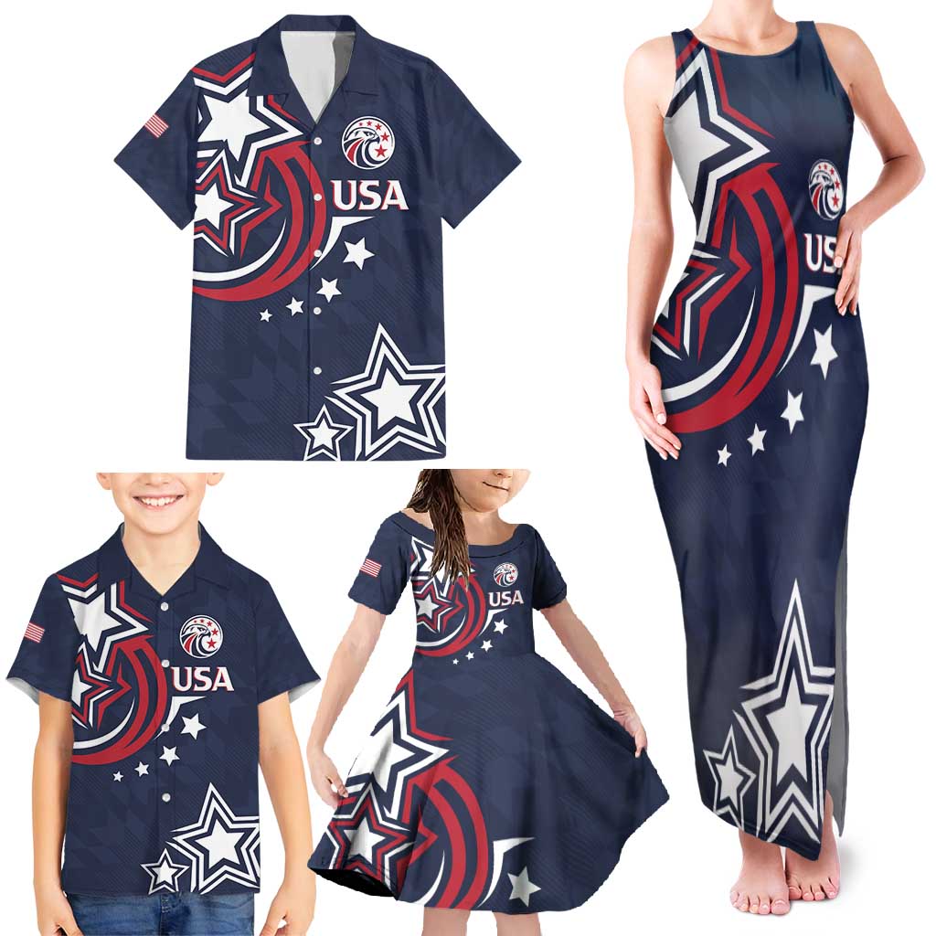 USA Rugby 2024 Custom Family Matching Tank Maxi Dress and Hawaiian Shirt GO Eagles Assemble - Blue Version - Wonder Print Shop