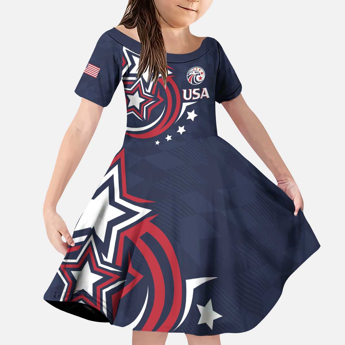 USA Rugby 2024 Custom Kid Short Sleeve Dress GO Eagles Assemble - Blue Version - Wonder Print Shop