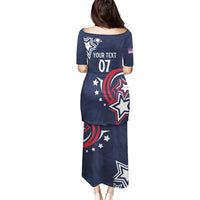 Navy long dress with short sleeves, back print 'YOUR TEXT' and '07'