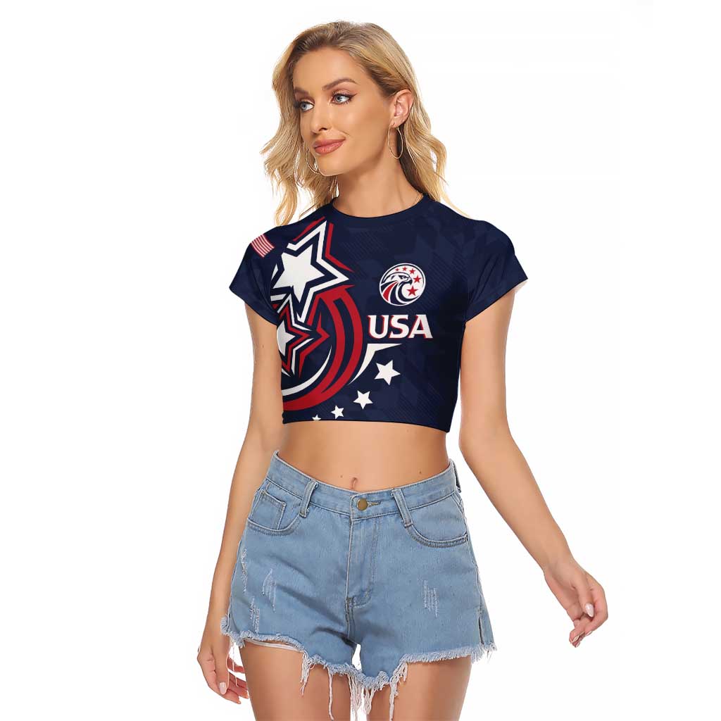 USA Rugby 2024 Custom Raglan Cropped T Shirt GO Eagles Assemble - Blue Version - Wonder Print Shop