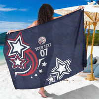 Navy blue sports sarong with large eagle star graphic and custom text print