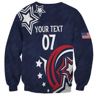 Navy unisex sweatshirt back with YOUR TEXT and 07, stars, red stripe emblem