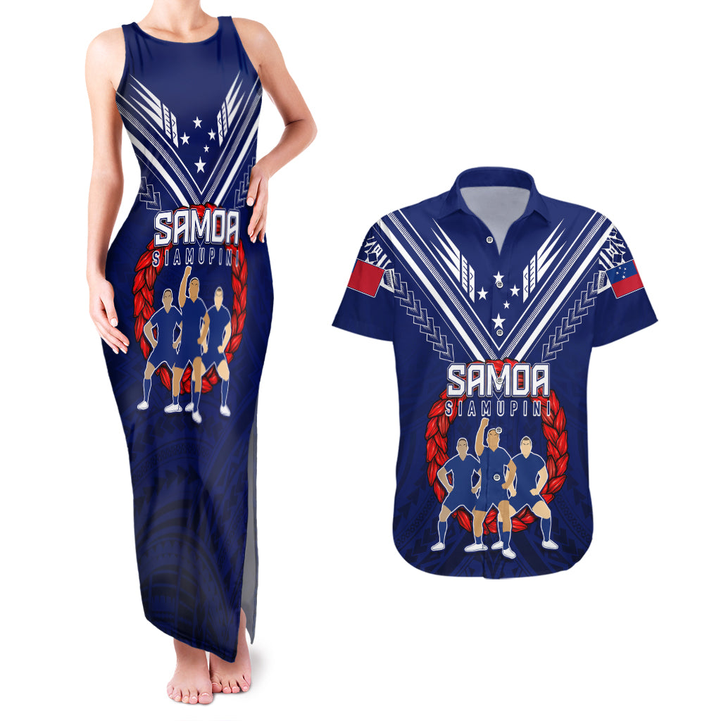 Personalised Samoa Rugby Couples Matching Tank Maxi Dress and Hawaiian Shirt World Cup 2023 Siamupini Siva Tau LT7 - Wonder Print Shop