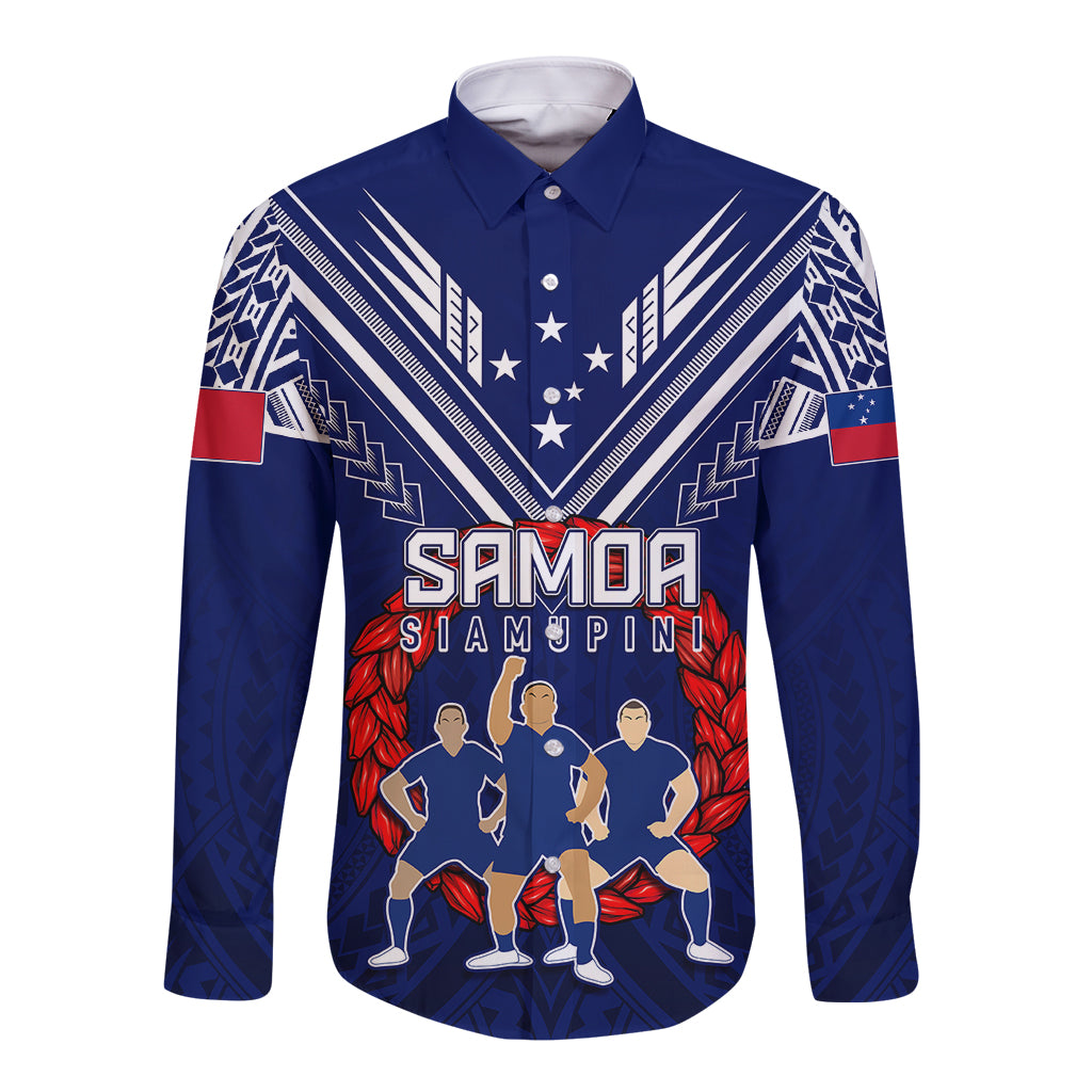 Personalised Samoa Rugby Long Sleeve Button Shirt World Cup 2023 Siamupini Siva Tau - Wonder Print Shop