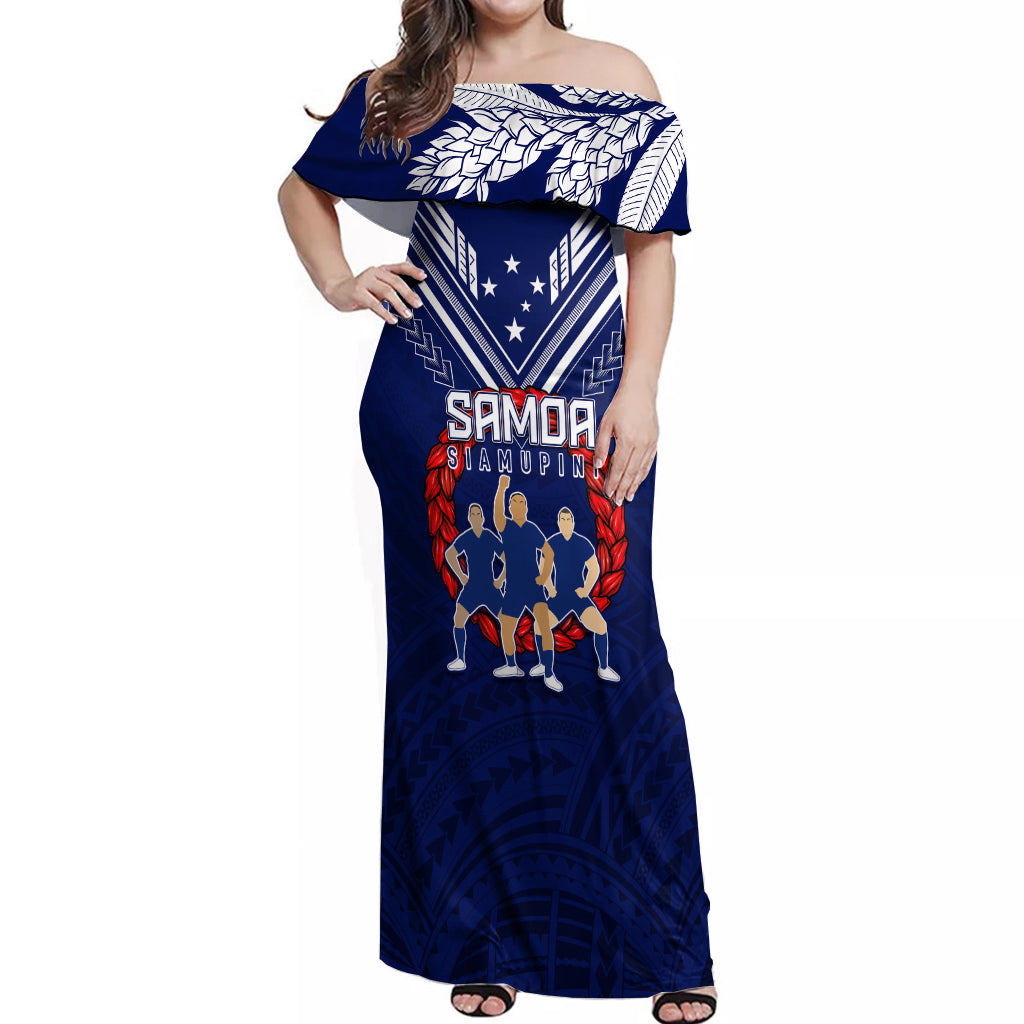 Personalised Samoa Rugby Off Shoulder Maxi Dress World Cup 2023 Siamupini Siva Tau - Wonder Print Shop