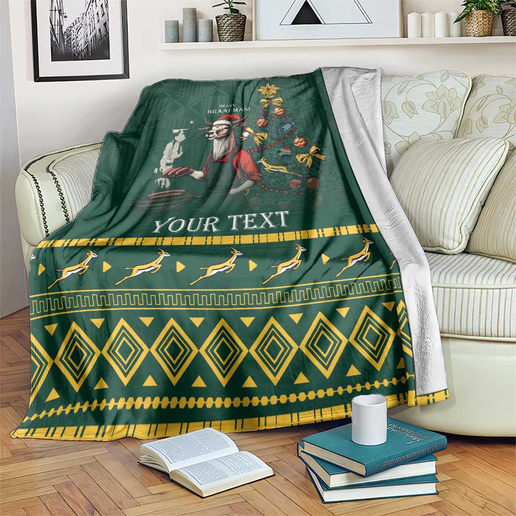 Personalised South Africa Christmas Blanket Bokke Merry Braai-mas