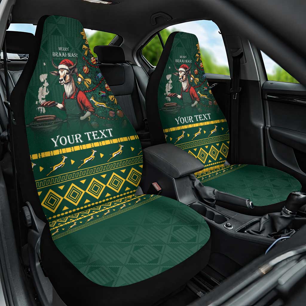 Personalised South Africa Christmas Car Seat Cover Bokke Merry Braai-mas