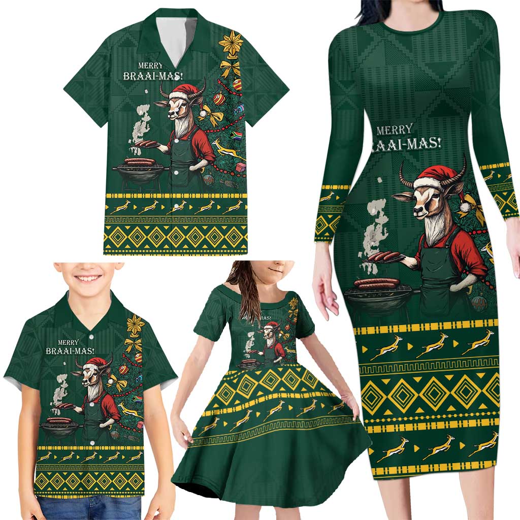 Personalised South Africa Christmas Family Matching Long Sleeve Bodycon Dress and Hawaiian Shirt Bokke Merry Braai-mas LT7 - Wonder Print Shop