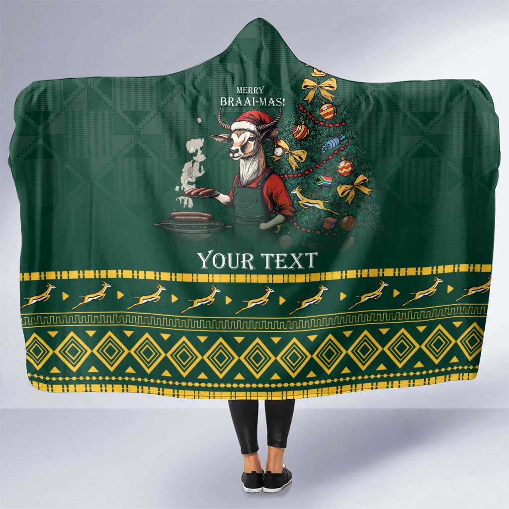 Personalised South Africa Christmas Hooded Blanket Bokke Merry Braai-mas