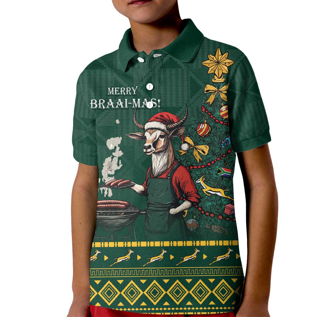 Personalised South Africa Christmas Kid Polo Shirt Bokke Merry Braai-mas - Wonder Print Shop