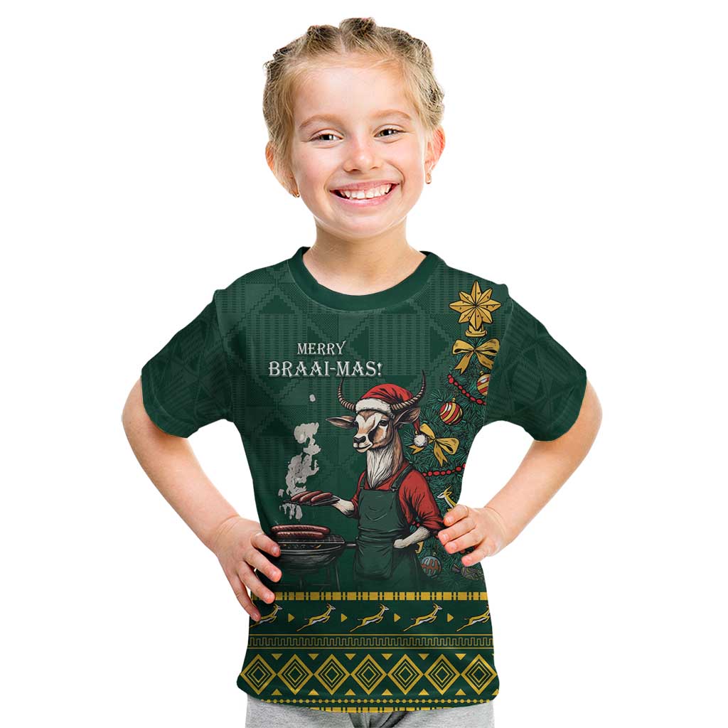 Personalised South Africa Christmas Kid T Shirt Bokke Merry Braai-mas - Wonder Print Shop