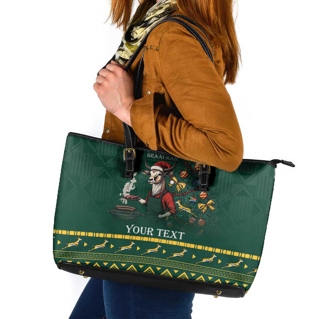 Personalised South Africa Christmas Leather Tote Bag Bokke Merry Braai-mas - Wonder Print Shop