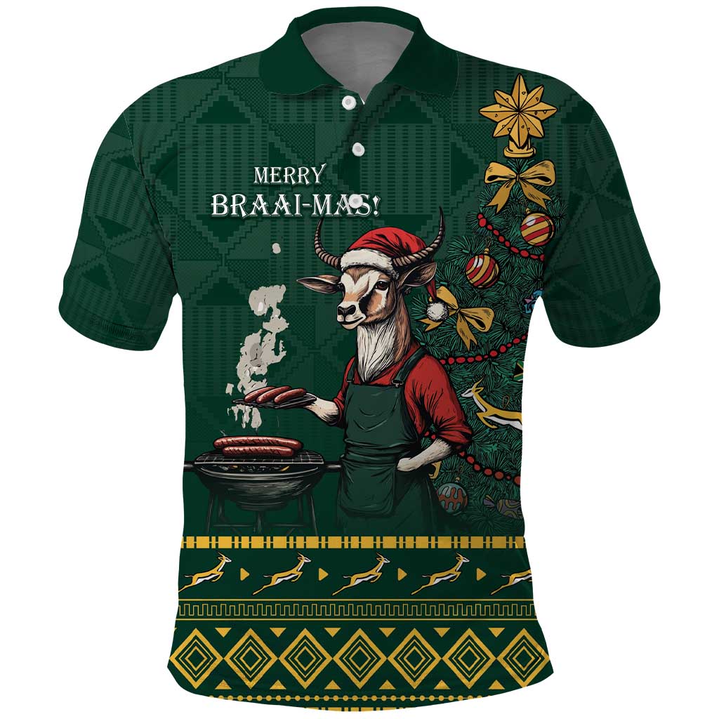 Personalised South Africa Christmas Polo Shirt Bokke Merry Braai-mas - Wonder Print Shop