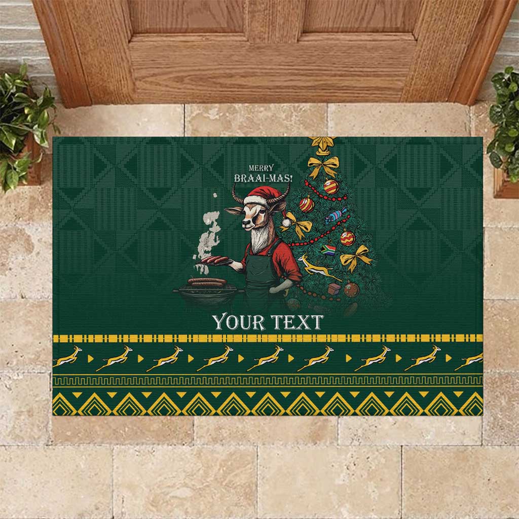 Personalised South Africa Christmas Rubber Doormat Bokke Merry Braai-mas - Wonder Print Shop