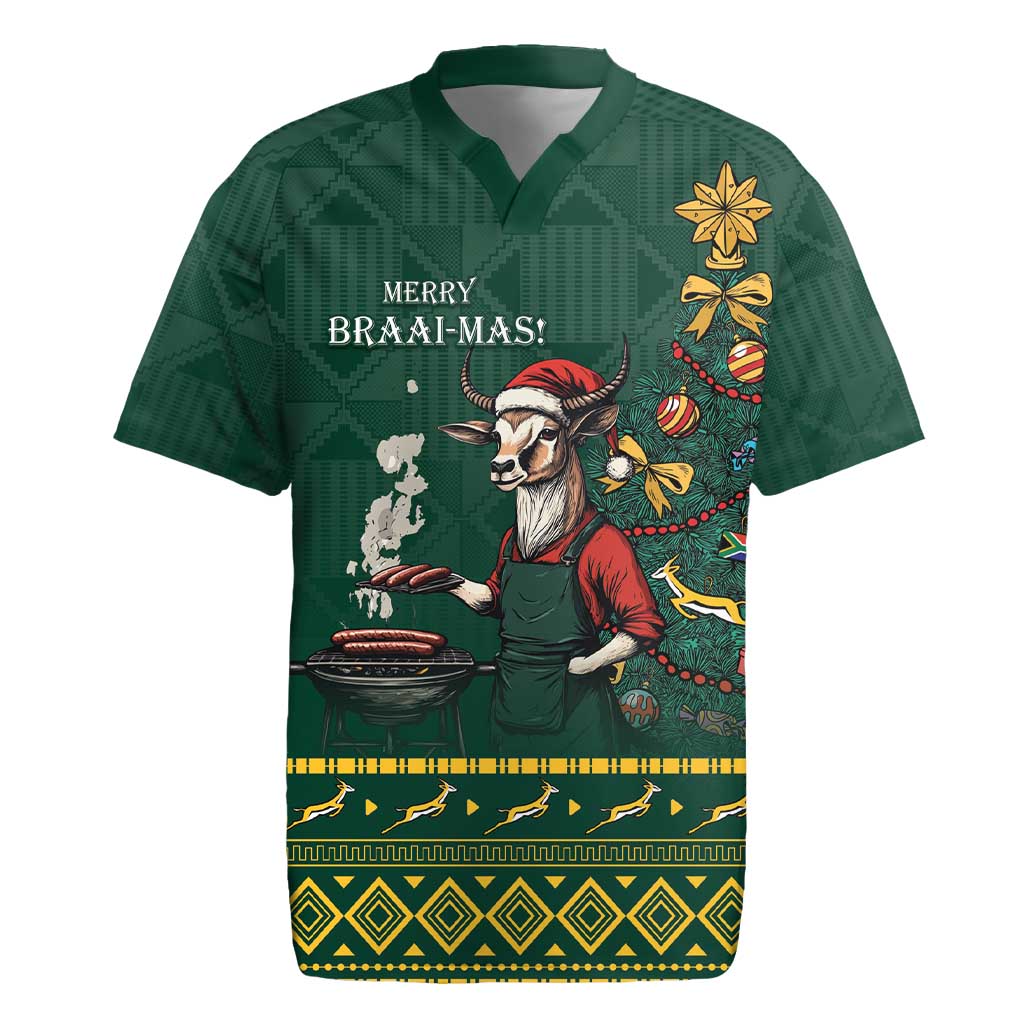 Personalised South Africa Christmas Rugby Jersey Bokke Merry Braai-mas - Wonder Print Shop