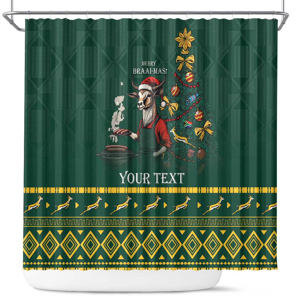 Personalised South Africa Christmas Shower Curtain Bokke Merry Braai-mas