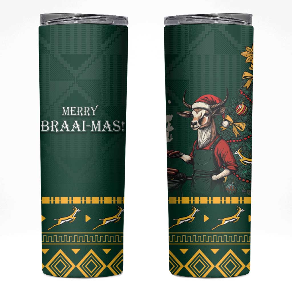 Personalised South Africa Christmas Skinny Tumbler Bokke Merry Braai-mas