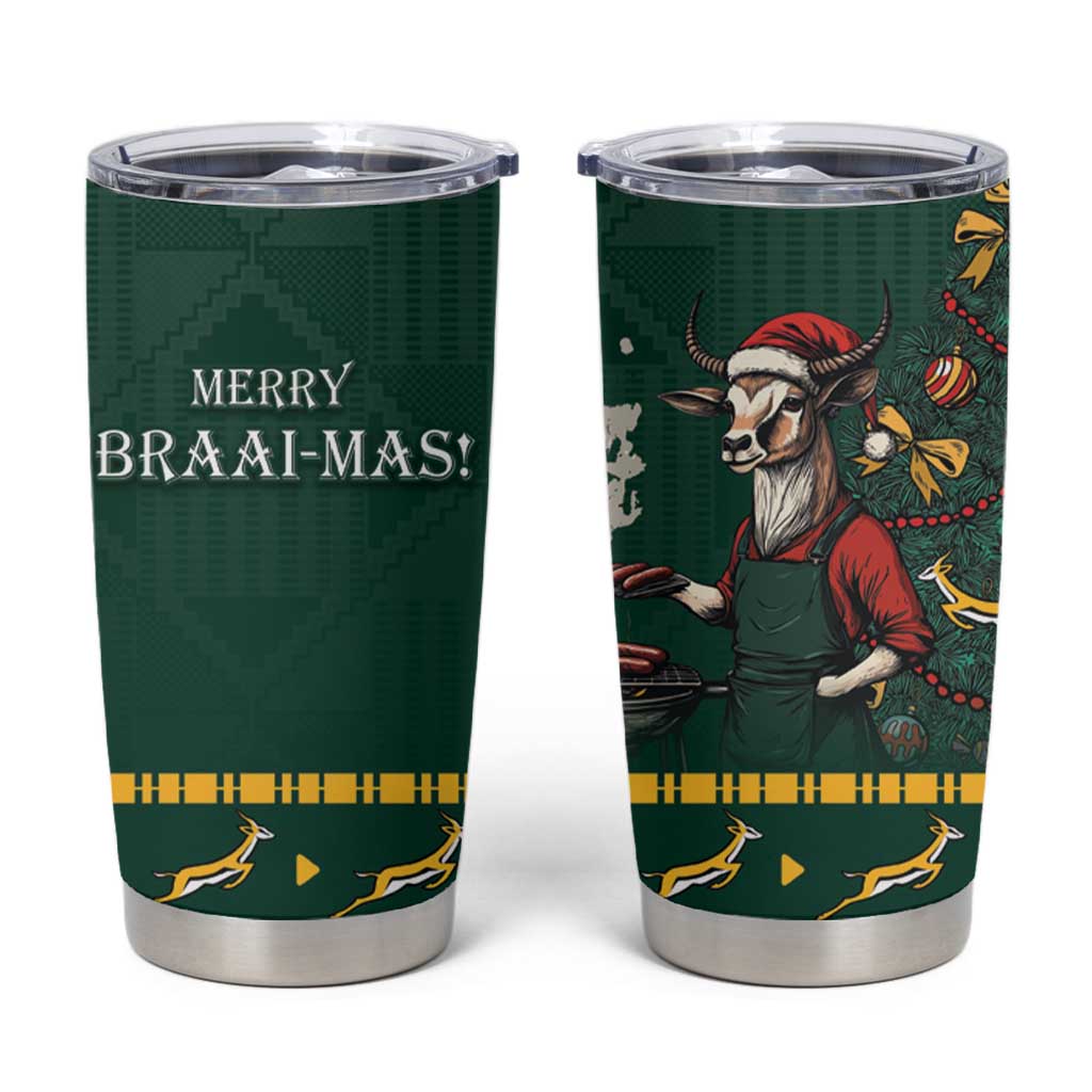 Personalised South Africa Christmas Tumbler Cup Bokke Merry Braai-mas