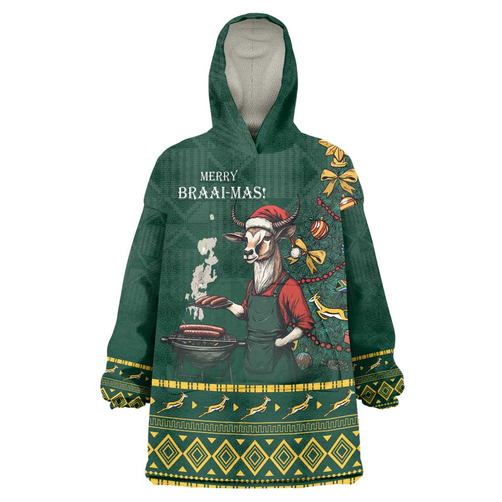 Personalised South Africa Christmas Wearable Blanket Hoodie Bokke Merry Braai-mas - Wonder Print Shop