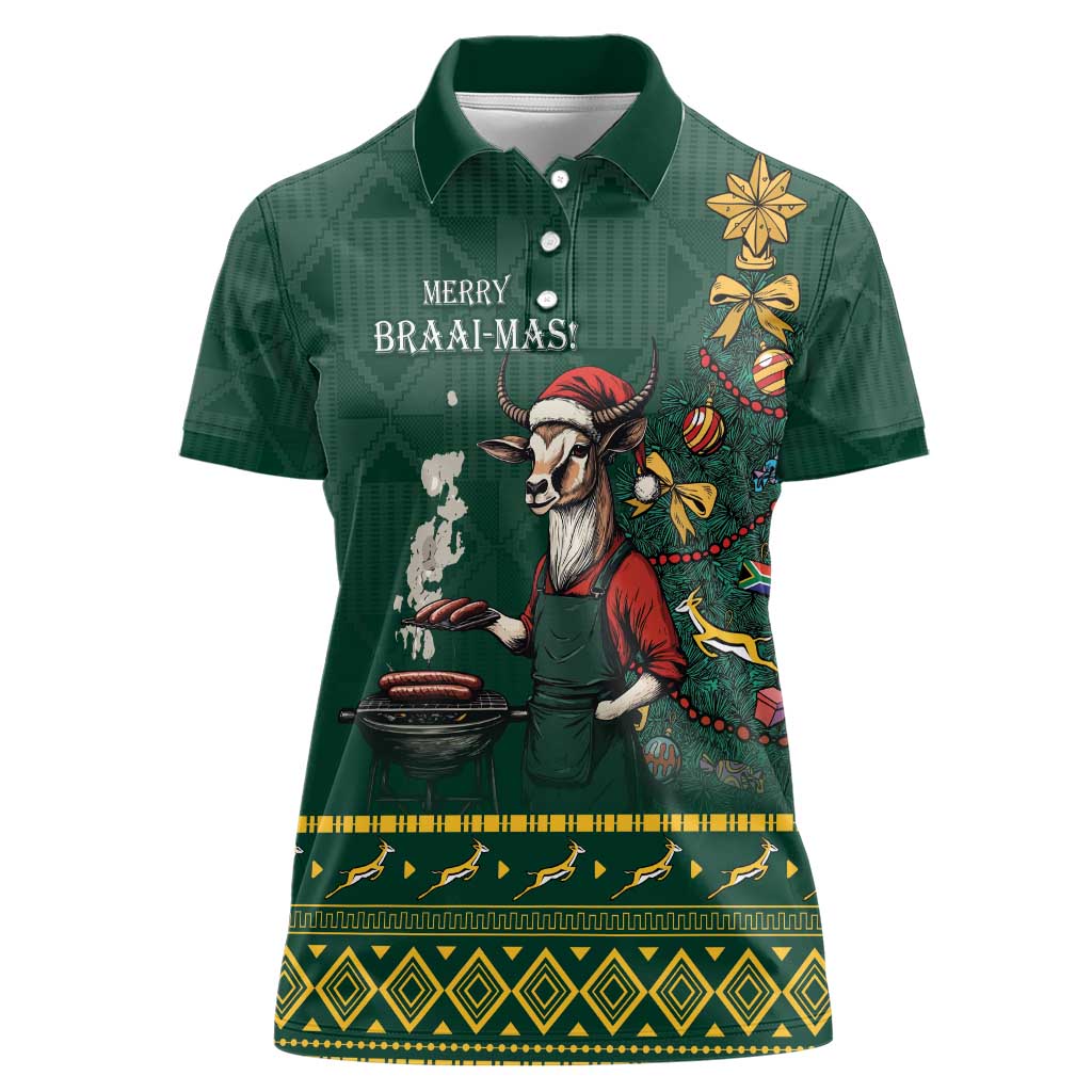 Personalised South Africa Christmas Women Polo Shirt Bokke Merry Braai-mas - Wonder Print Shop