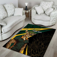 Personalised area rug, black with green/yellow springbok mascot and "YOUR TEXT".