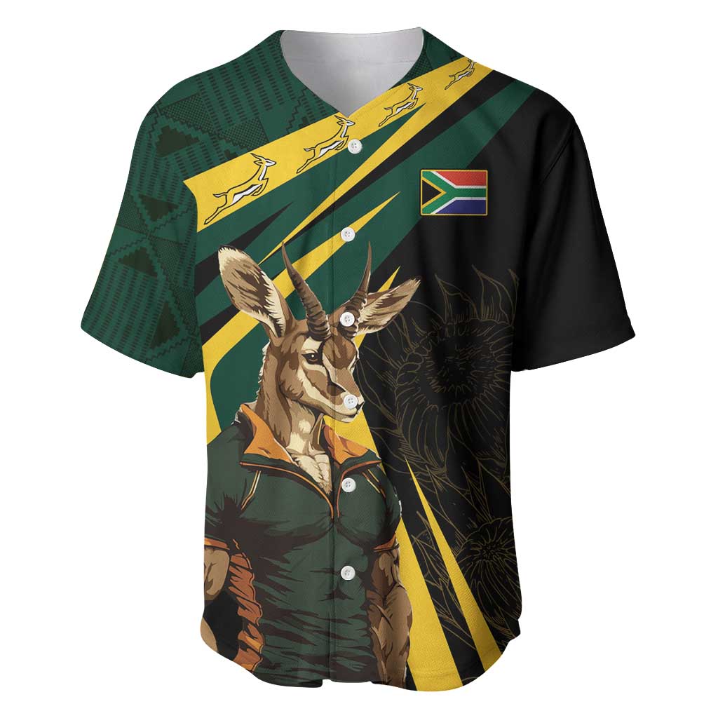 South Africa Personalised Baseball Jersey Springbok Mascot Dynamic LT7 - Wonder Print Shop