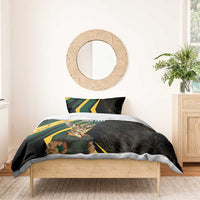 Black duvet featuring springbok mascot, green/yellow stripe design, and 'YOUR TEXT' area