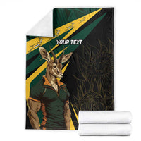 Folded personalized springbok mascot blanket with “YOUR TEXT” and yellow-green stripes