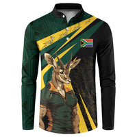 Black long-sleeve button sweatshirt with green/yellow Springbok mascot front graphic
