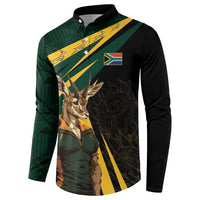 Black long-sleeve button sweatshirt with green/yellow Springbok mascot and flag patch