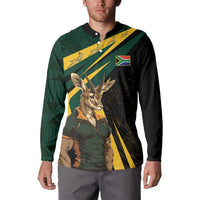 Black long-sleeve button sweatshirt with green/yellow Springbok mascot and flag emblem