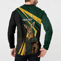 Black long-sleeve button sweatshirt with back 'YOUR TEXT' graphic and Springbok mascot
