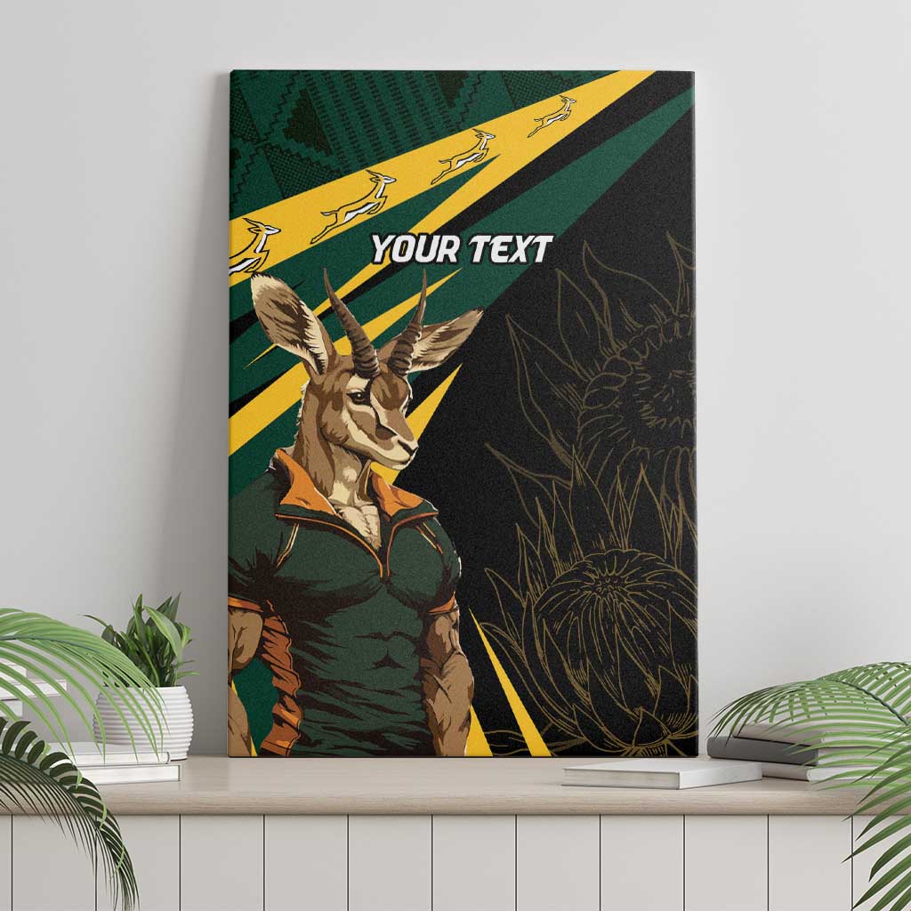 Springbok mascot canvas wall art featuring “Your text” over green, yellow and dark artwork