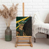 Springbok mascot canvas wall art with “Your text” on green and dark illustrated background