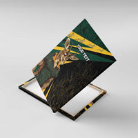 Springbok mascot framed canvas wall art angled on a base with “Your text” printed