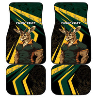 Car floor mat set: four black mats with springbok mascot, green and yellow graphics