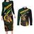 South Africa Personalised Couples Matching Long Sleeve Bodycon Dress and Long Sleeve Button Shirt Springbok Mascot Dynamic LT7 - Wonder Print Shop