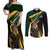 South Africa Personalised Couples Matching Off Shoulder Maxi Dress and Long Sleeve Button Shirt Springbok Mascot Dynamic LT7 - Wonder Print Shop